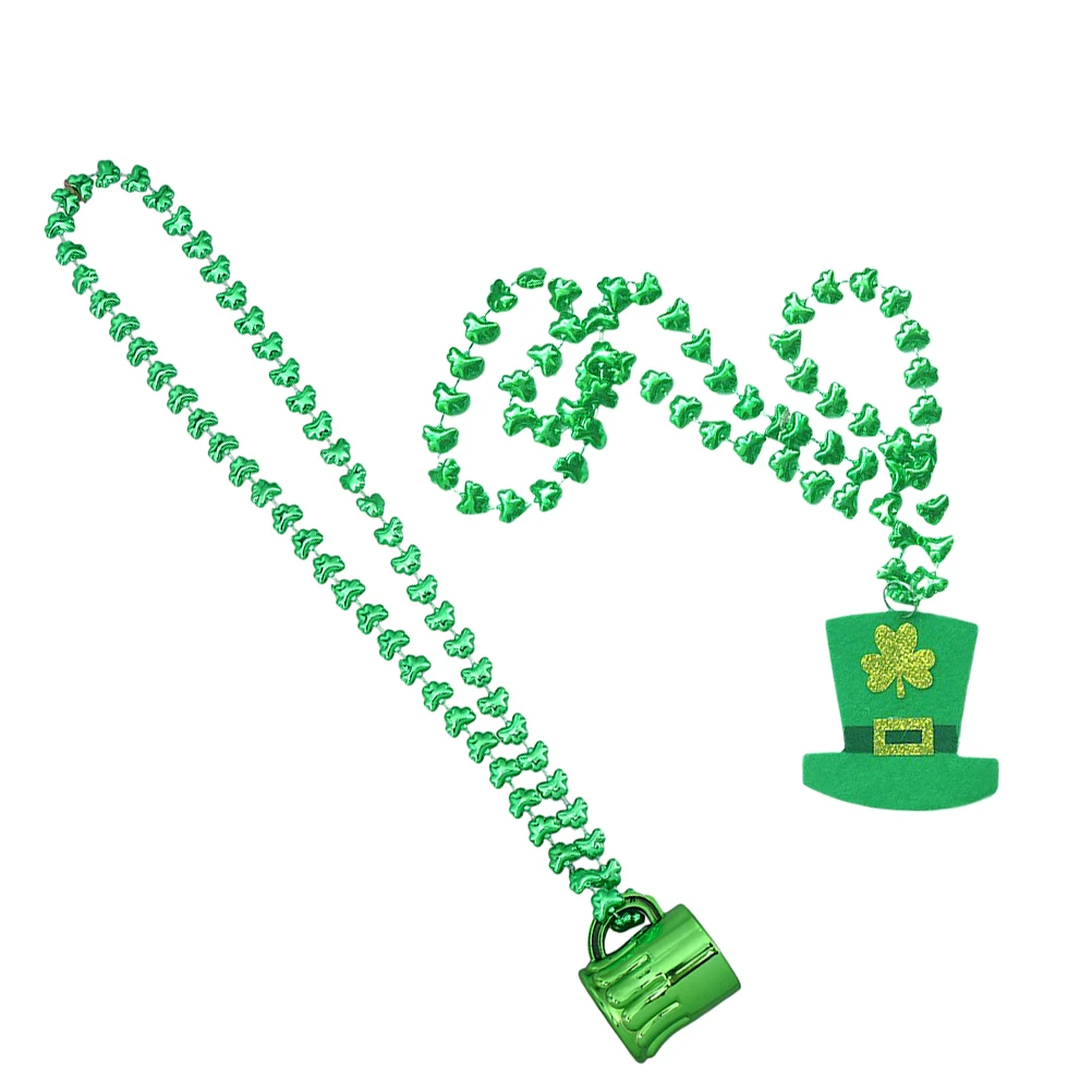 

Green Necklace Decorations 2 Styles Plastic Women Gifts Patrick's Day Accessories Beads Pendant Shamrock Toy