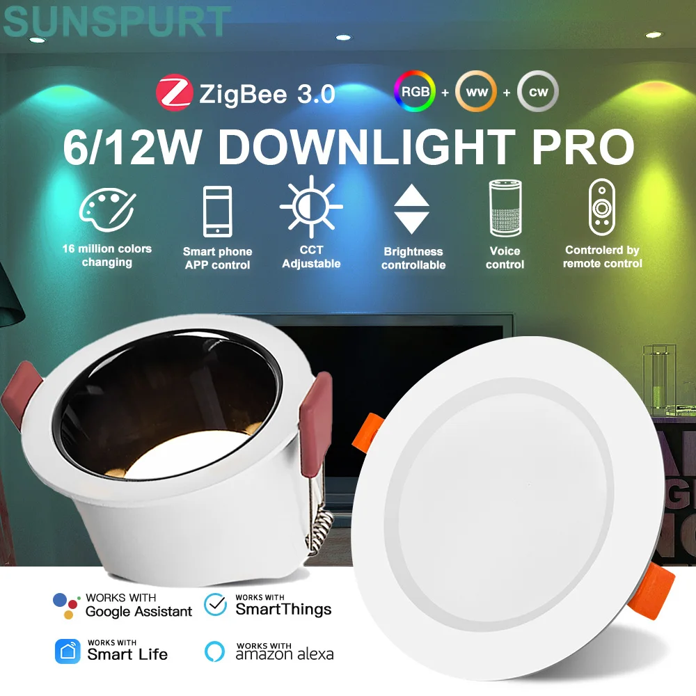 

1-10 шт. 6 Вт/12 Вт RGBCCT светодиодный потолочный светильник GLEDOPTO ZigBee3.0 3,5 дюйма CRI 90+ умное встраиваемое приложение голосовой ZigBee2mqtt Conbee Tuya