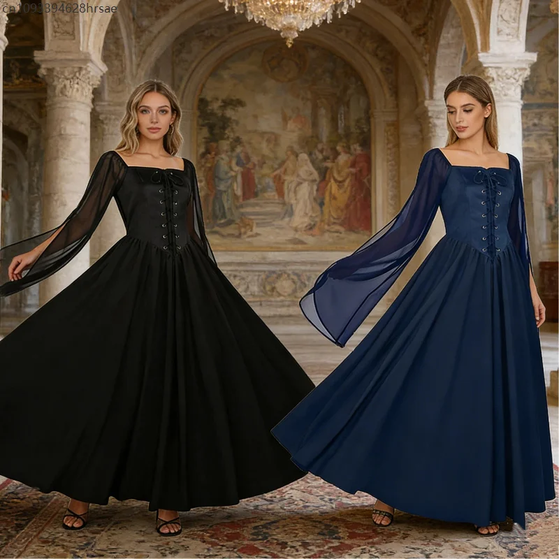 

Renaissance Fairy Dress Medieval Stage Performance Costume Women's Pirate Cosplay Gown with Split Flared Sleeves Gothic Dress