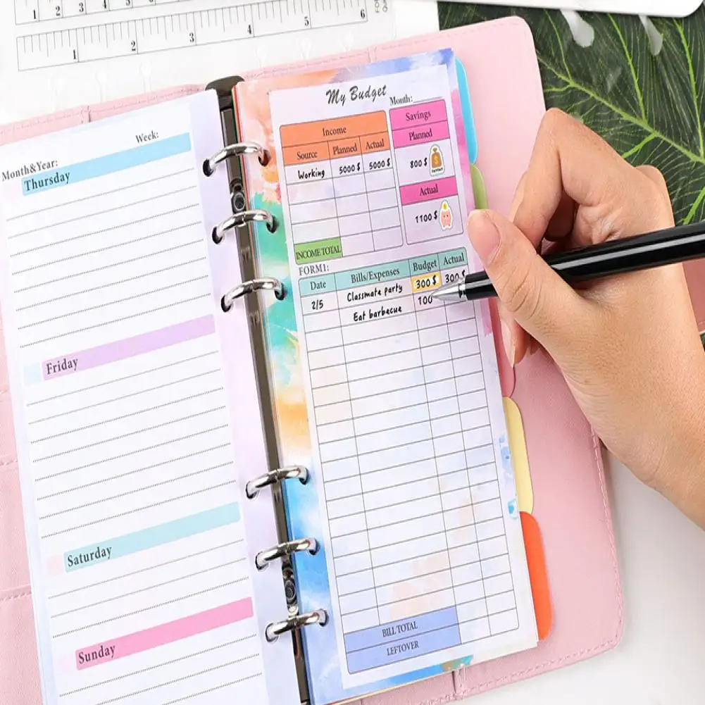 A6 Budget Planner Refill Kit 82 Sheet Colorful Monthly Weekly Planner Calendar Inserts 6 Hole Loose-leaf Notebook Replacement
