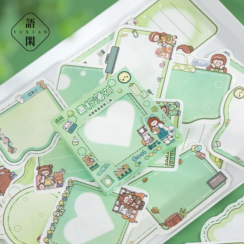 100 Sheets Non-Sticky Note Paper Argo's Galaxy Roaming Cute Girls Hand Account Message Material Memo Pad 6 Types