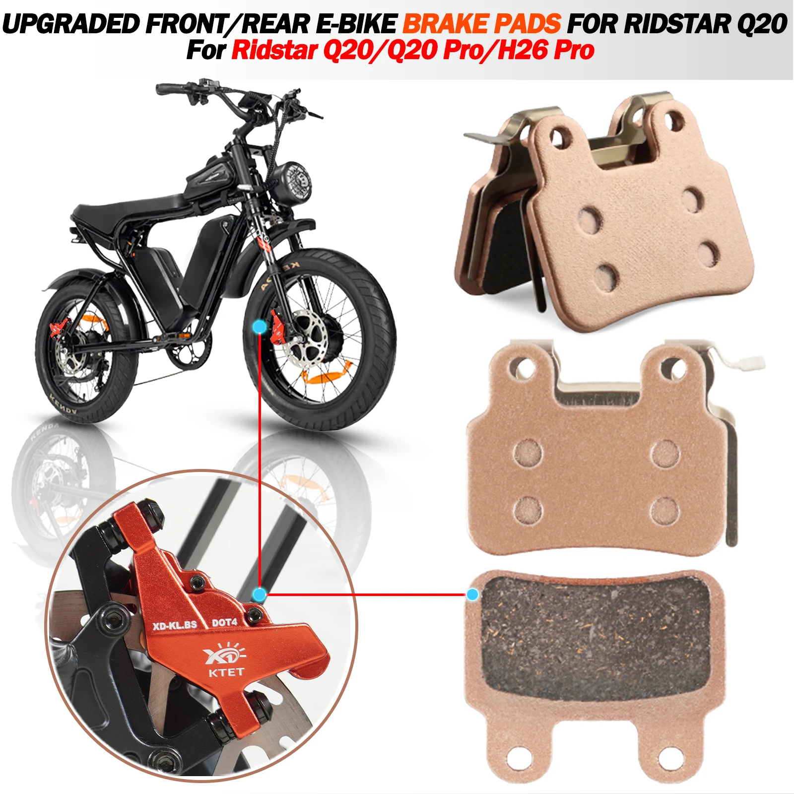

All-copper-based Metal Sintered Front/Rear Brake Pads For Ridstar Q20 Electric Bike Ebike Motorcycle Accessories