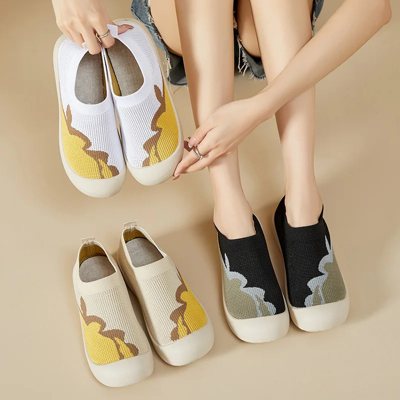 

Summer Women's Shoes Breathable Mesh Casual Shoes Slip on Round Toe Soft Bottom Shallow Mouth Single Shoes Zapatos Para Mujer
