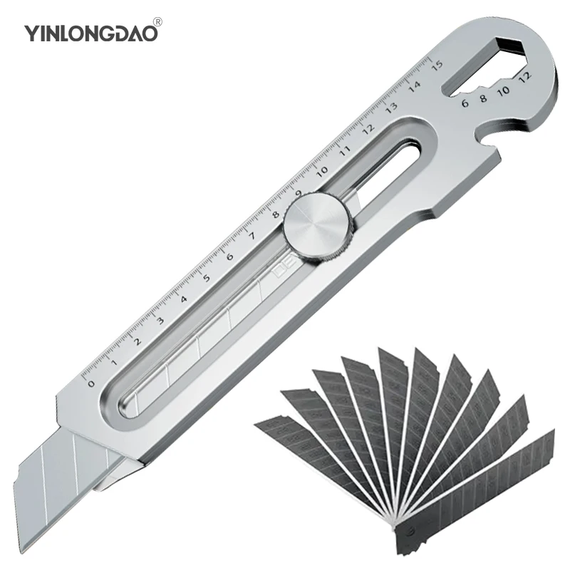 

Stainless Steel Utility Knife Steel Wallpaper Knife Holder Durable Sturdy Fast Cutting Manual Locking Bottle Opener Screw Ruler