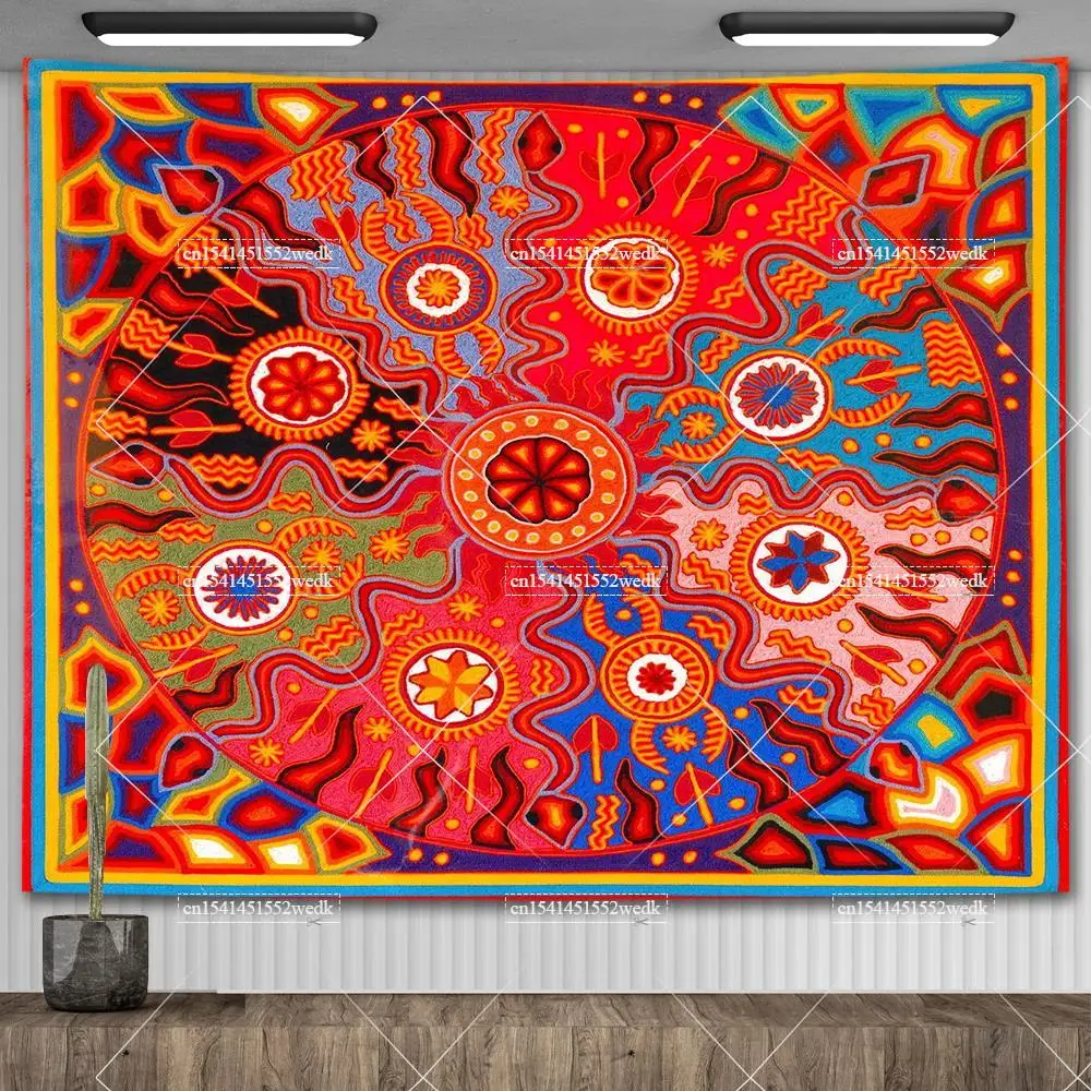 Mexico Mexican Mayan Tribal Art Tapestry Wall Hanging Ethnic Paintings Psychedelic Aesthetic Background Cloth Home Decorations - view 4