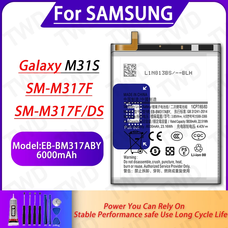 

EB-BM317ABY Large capacity 6000mAh Battery For Samsung Galaxy M31S Batteries New High Quanlity+Free Tools