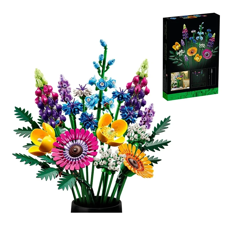 Bloques de construcción de ramo de flores artificiales para niños, juguetes de bloques de construcción de flores artificiales, regalo Compatible con