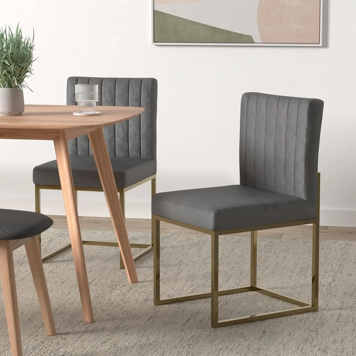 Meridian Furniture Giselle Collection Modern | Contemporary Velvet Upholstered Dining Chair With Durable Metal Base, Set Of 2,