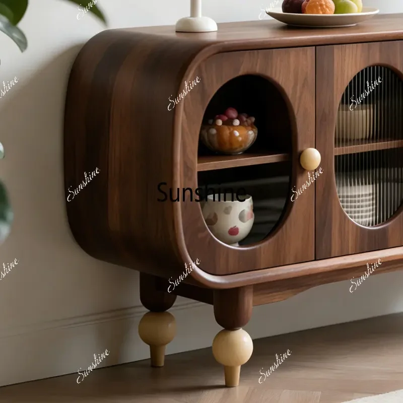 

Y.Nordic, ретро-тумба для столовой из массива дерева с овальным стеклянным элементом для хранения, современная, в стиле легкой роскоши, для гостиной