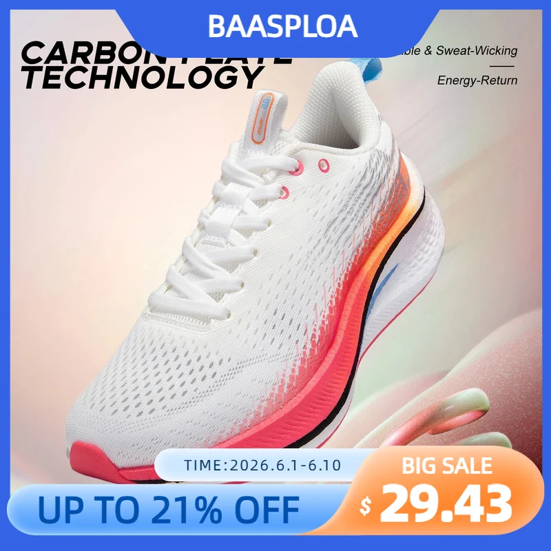 Baasploa femmes plaque de carbone chaussures de course en plein air professionnel amorti Jogging baskets femme décontracté respirant chaussures de sport