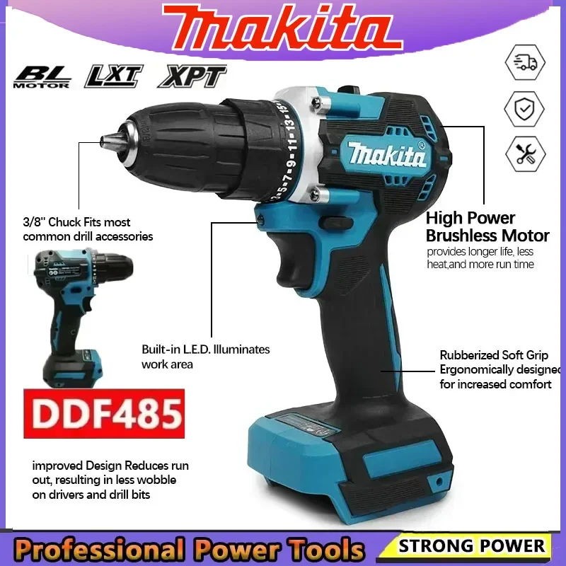 ماكيتا DDF485 10 مللي متر LXT أداة لاسلكية مدمجة متعددة الوظائف مفك تأثير محرك بدون فرش قابلة للشحن مثقاب بدون فرش