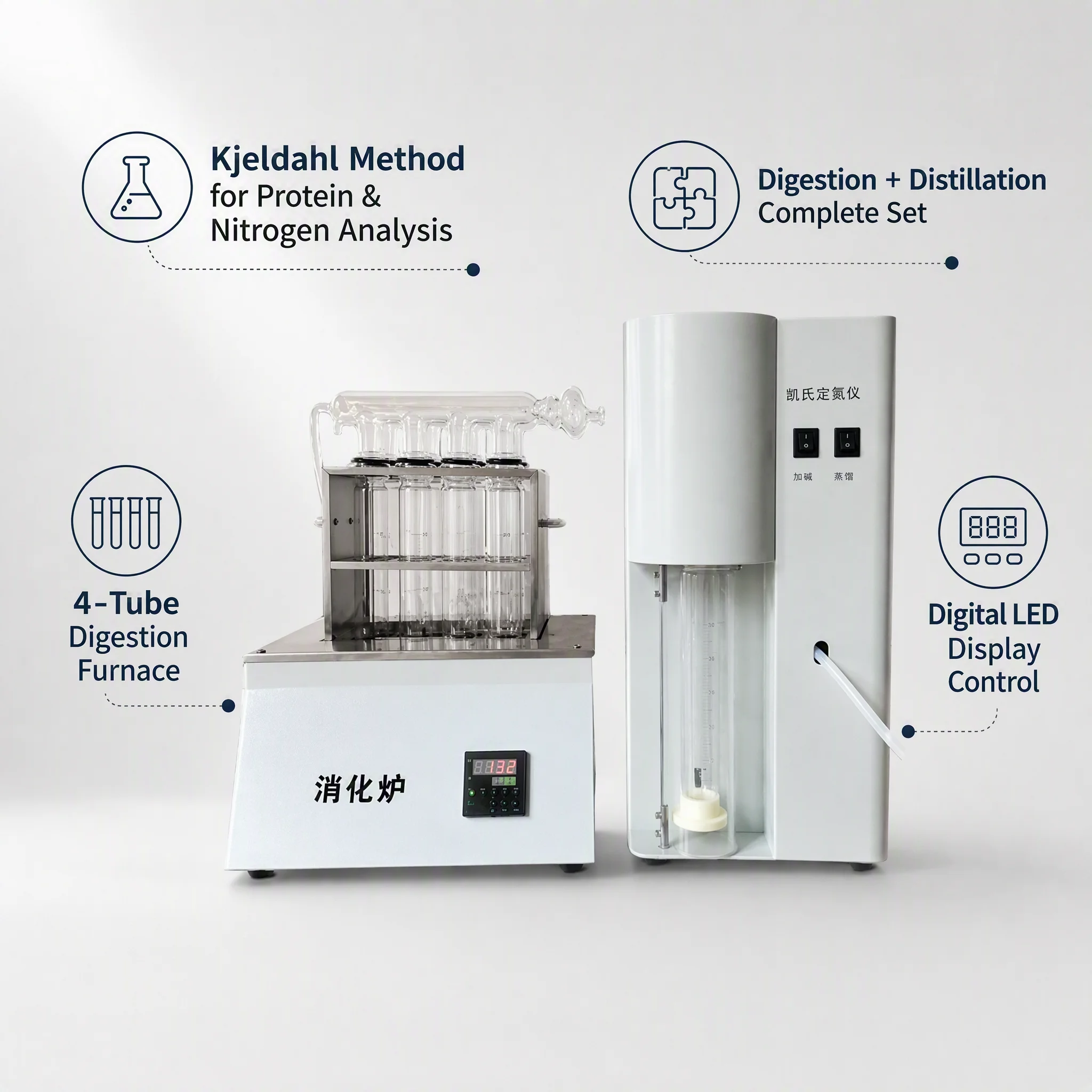 Kjeldahl Nitrogen Analyzer Digestion Furnace Set Protein Determination Apparatus with Glass Tubes for Laboratory Testing