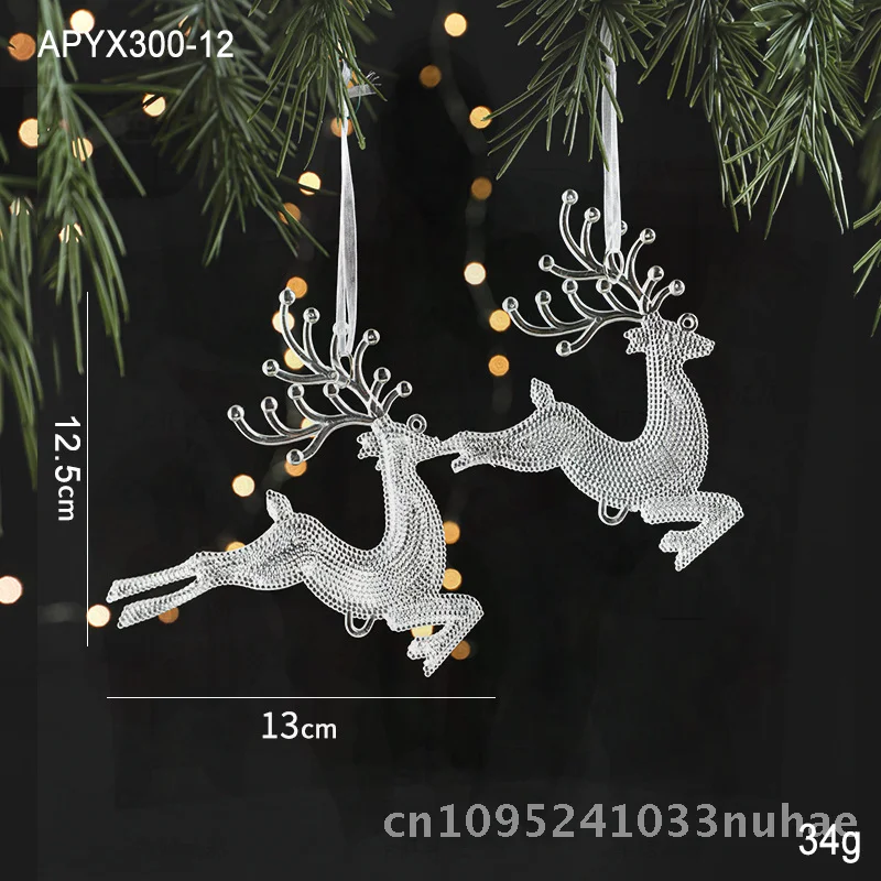 

Acrylic Plastic Transparent Christmas Tree Decorations Snowflake Elk Design Ins Pendant Photo Props Multiple Sizes