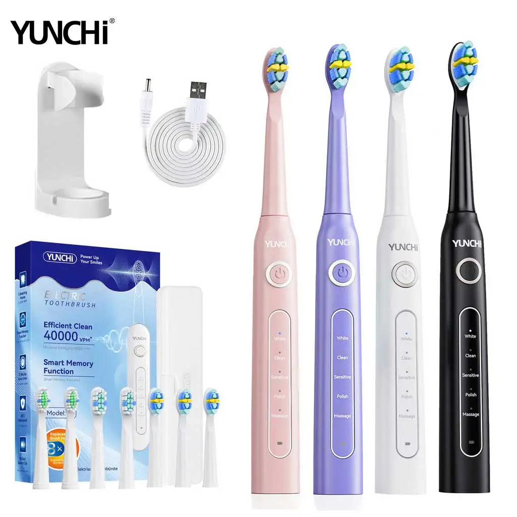 

YUNCHi Sonic Electric Toothbrush Y5 5Modes Smart Timer Waterproof Rechargeable Standby Time 33 Days with Travel Box 8 Brush Head