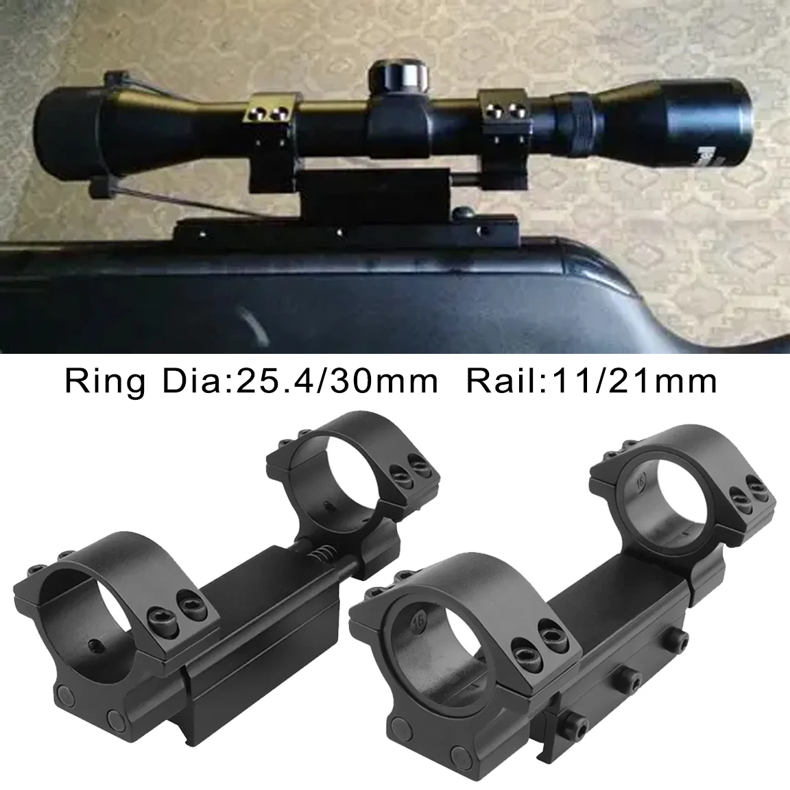Picture 3: Zero Recoil Mount Scope Mount 25.4mm/ 30mm Rings w/Stop Pin Adapter 11/20mm 3/8