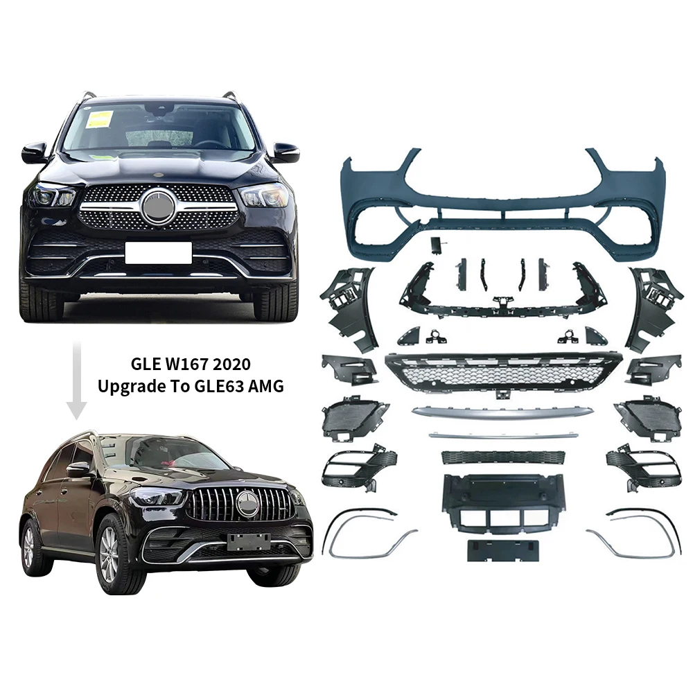 for  Full Set Facelift Front Bumper GLE63 W167 Wide Bodykit Body Kit for Mercedes Benz GLE W167 Upgrade To GLE 63 GLE63 AMG 2020