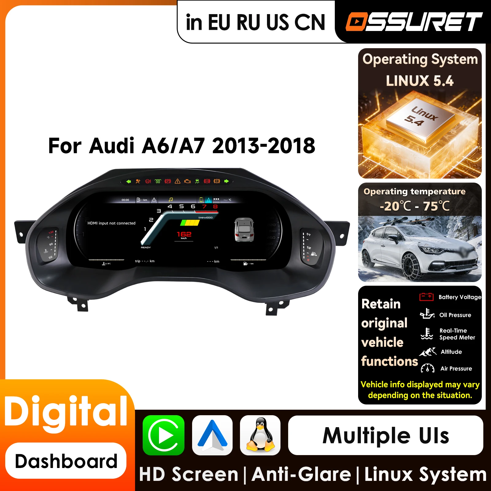 

Цифровая приборная панель для Audi A6 A7 2013-2018, 12.3-дюймовый ЖК-дисплей, виртуальный кокпит, спидометр.
