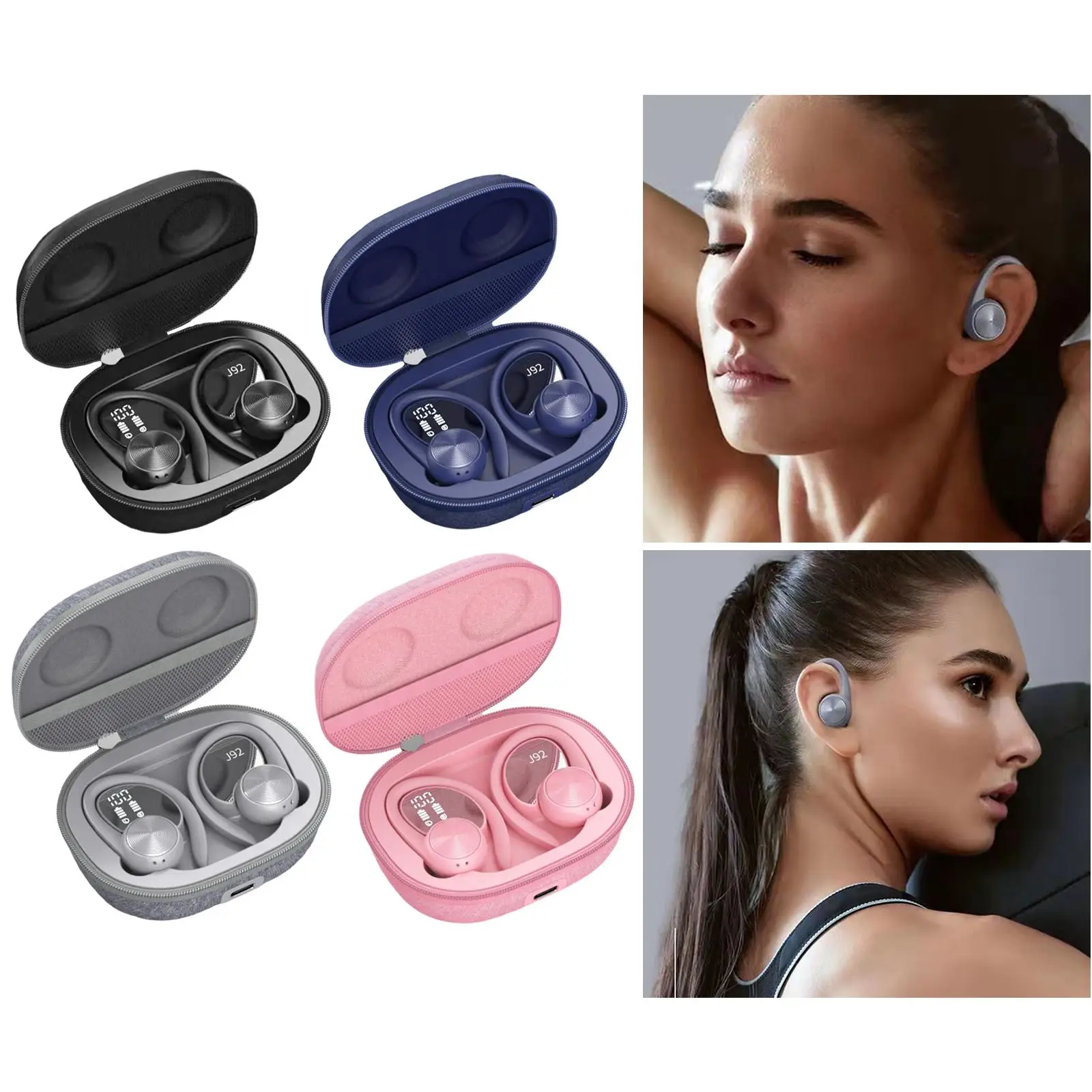 Auricolari wireless Bluetooth 5.0 con ganci per le orecchie Bassi profondi per viaggi in palestra