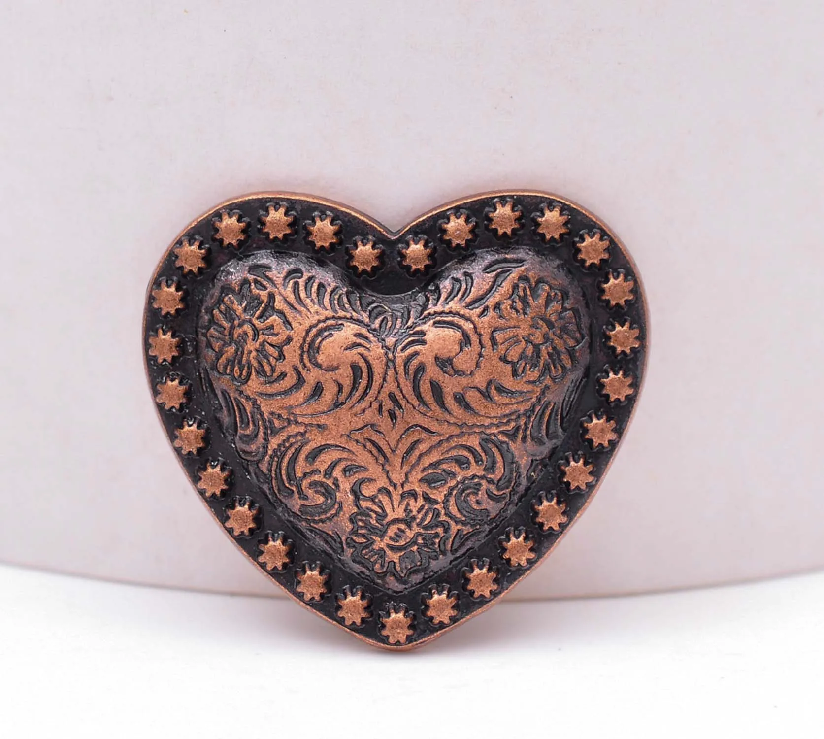 10Pcs Western Headstall Horse Tack Love Heart Antique Copper Floral Berry Saddle Leathercraft Conchos 1-1/8 Inches Screwback