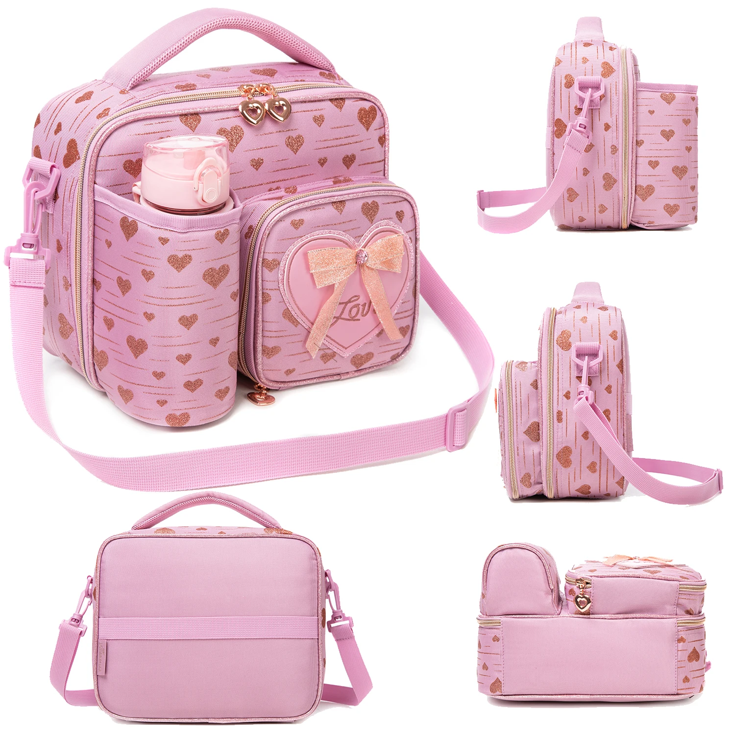 New Arrival Colorful Printing Thermal Insulation Cooler Bag Kids Lunch Bag With Bottle Holder view 3