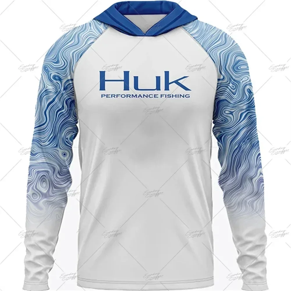 Huk-釣り服,長袖,フード付きTシャツ,トップス,日焼け止め,魚のシャツ,通気性のあるフード付き,釣り服