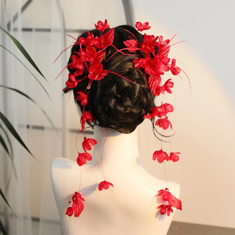 

new exquisite handmade red fabric hairpin daily travel disc hair headgear atmosphere bridal hair jewelry