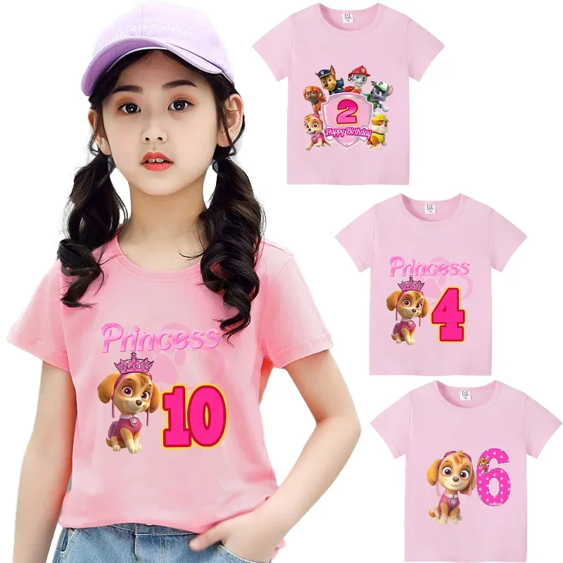 New Paw Patrol Kids T-shirts Cartoon Anime Figures Chase Skye Birthday Number 1-10 Summer Top Short Sleeves Tee Boutique Clothes