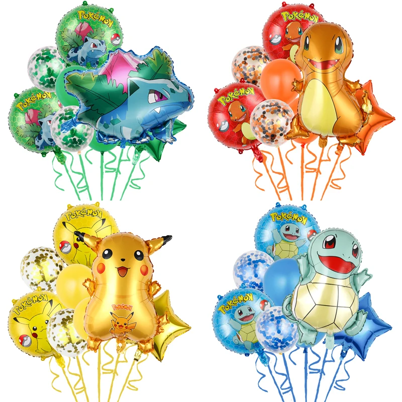 8Pcs Cartoon Pokemon Pikachu Theme Foil Balloons Set Latex Balloon Kids Birthday Baby Shower Party Decor Supplies