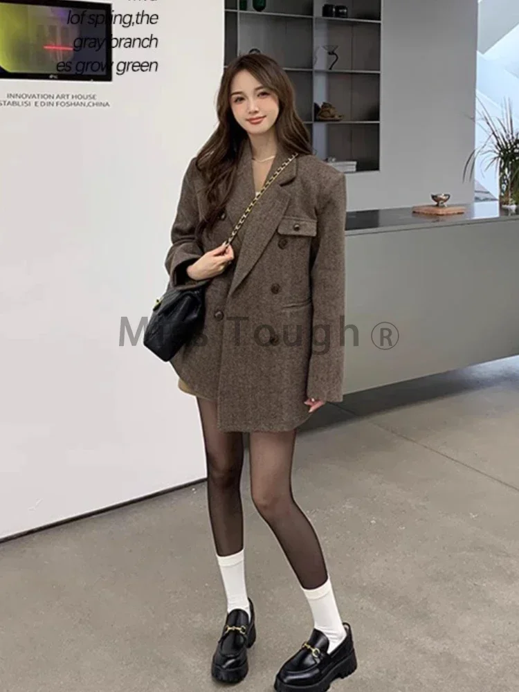 Elegant Reversible Cashmere Coat Women\'s Autumn Winter Short 2024 New Loose Jackets Korean Chic Woolen Blazer Clothes Streetwear