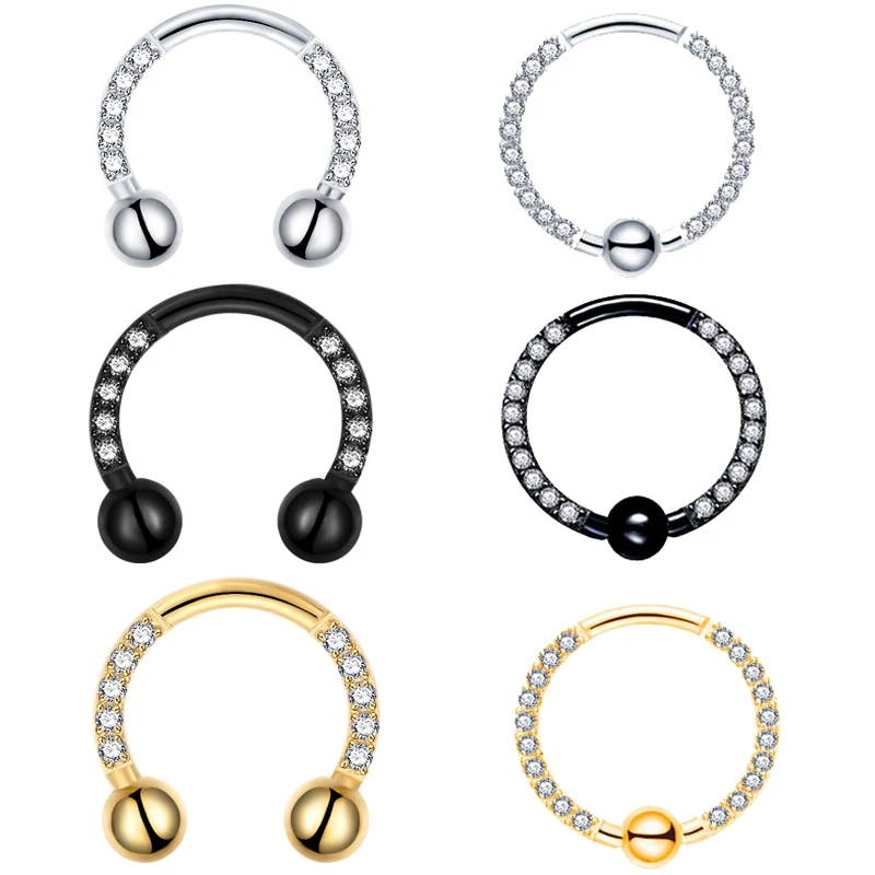 Titanium Zircon Hoop Nose Ring Septum Lip Circular Barbell Horseshoe Ear Tragus Helix Earring Nose Piercing Body Jewelry