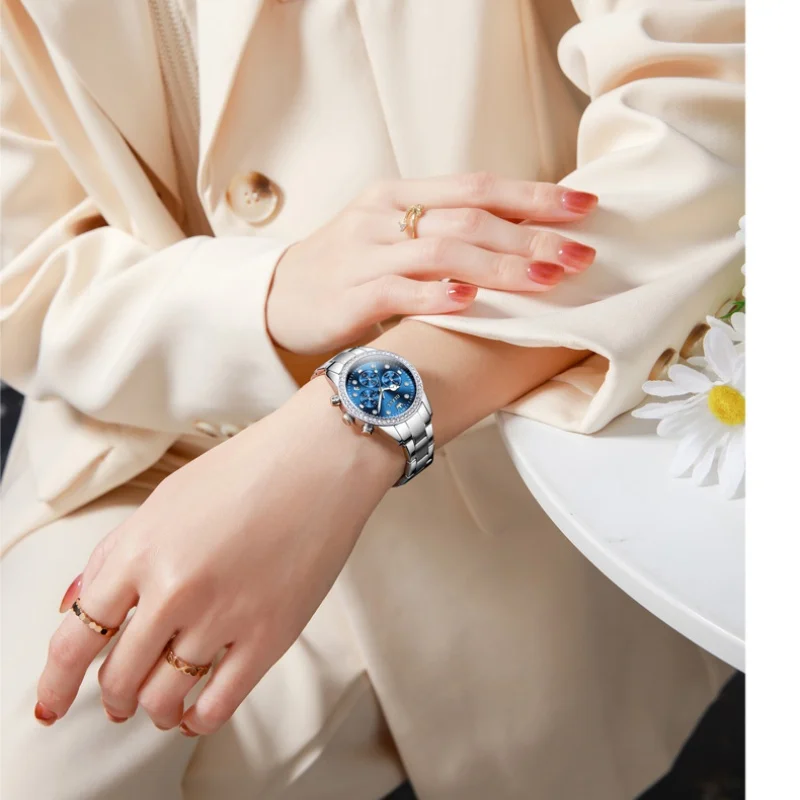 OLEVS 9909 zegarek kwarcowy dla kobiet luksusowy elegancki wielofunkcyjny zegarek na rękę chronograf wodoodporny wysokiej jakości zegarek damski prezent