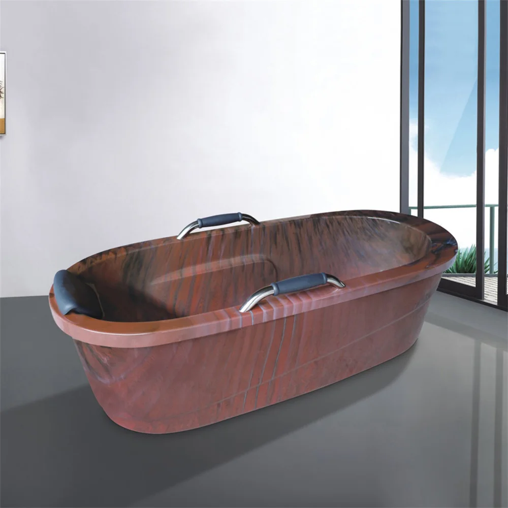 

Wood Color Safety Bath Tub Elder Bathtub Freestanding Big Adult Acrylic Massage Bathtub With Hand Rail