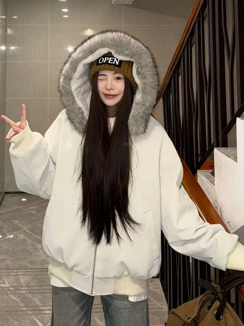 

Мужская зимняя теплая куртка с отстегивающимся меховым воротником и капюшоном, модная свободная модель на молнии с длинными рукавами для пар