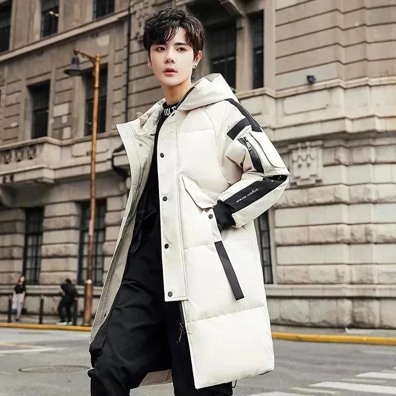 

Модная зимняя длинная парка для мужчин, толстое теплое пальто с капюшоном, высококачественная ветрозащитная повседневная верхняя одежда черного цвета