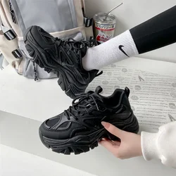 2024 New Women Fashion Platform Sport Shoes Women spring autumn Black Casual Chunky Sneakers Women Mesh Leather Platform Shoes