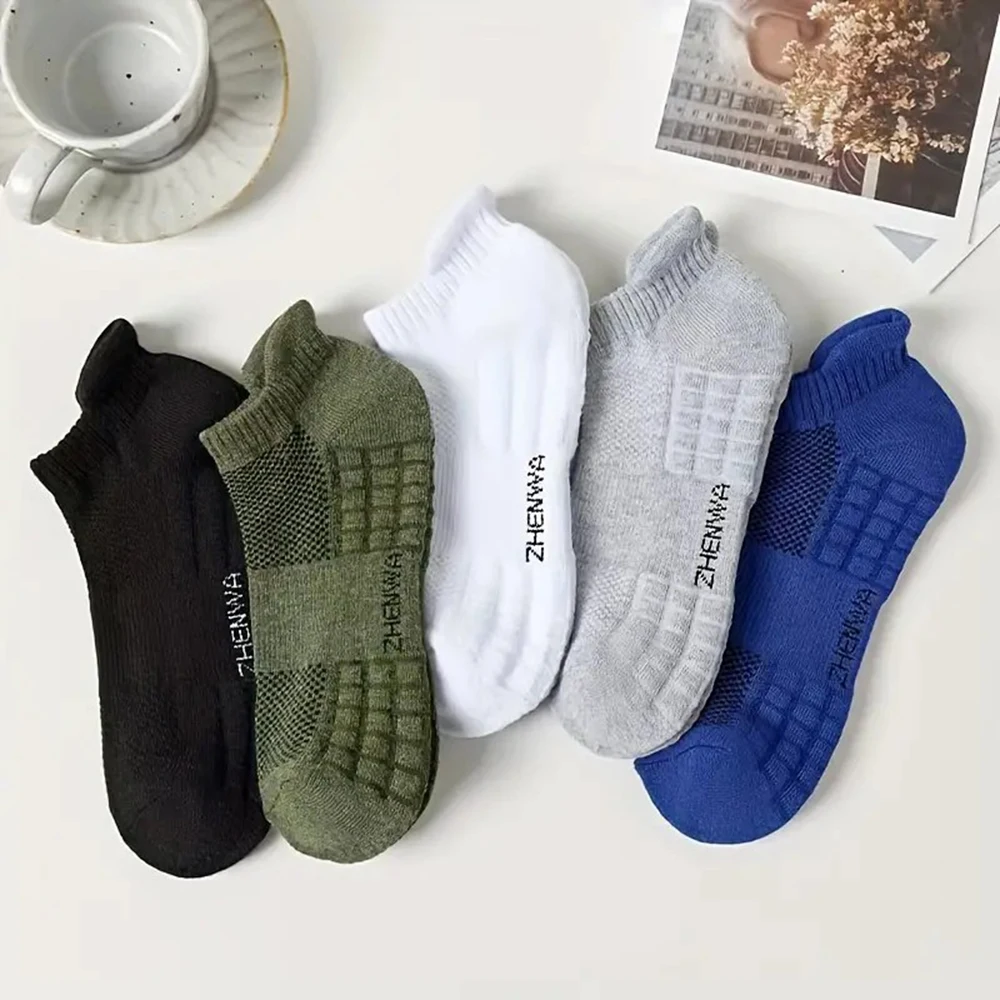 5 Pairs Men Ankle Boat Socks Fashionable Suitable Men Women Absorbing Sweat Odor Proof Breathable Spring Summer Casual Socks