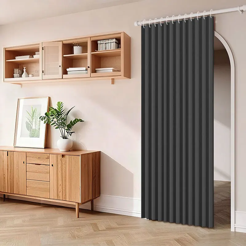 Foldable Door Curtain Privacy Protection Thermal Insulated Blackout with Hooks for Bedroom Kitchen Space Saving Draft Stopper - view 2