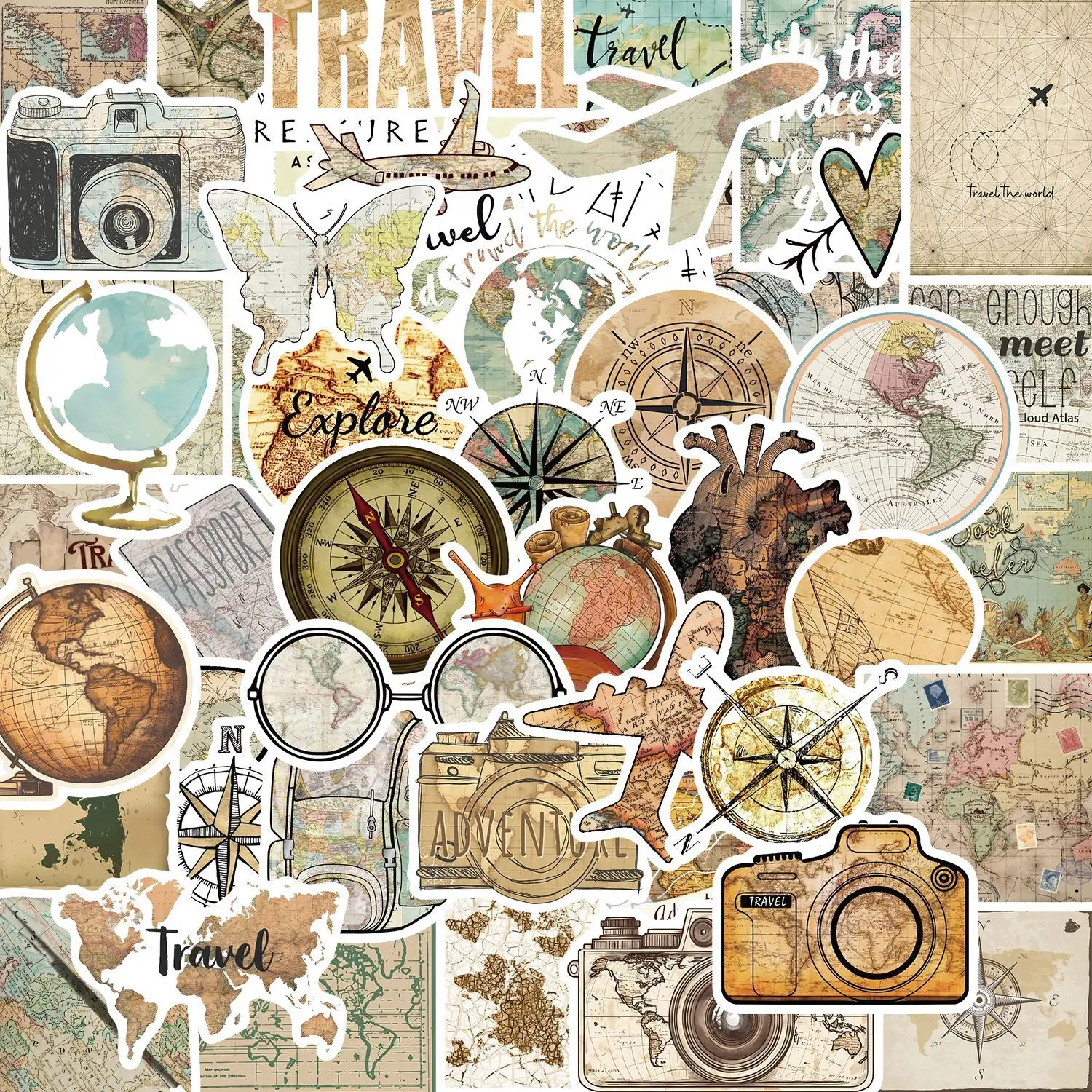 

10/30/50Pcs Retro Map Waterproof Graffiti Sticker Aesthetic DIY Decorative Luggage Laptop Phone Fridge Scrapbook Kids Stickers