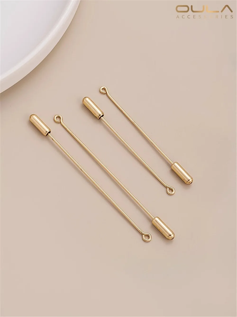 

9-word Brooch Long Pin One-word Silicone Plug Brooch Copper Plated 14k Gold Package Gold Color Diy Handmade Accessory Material