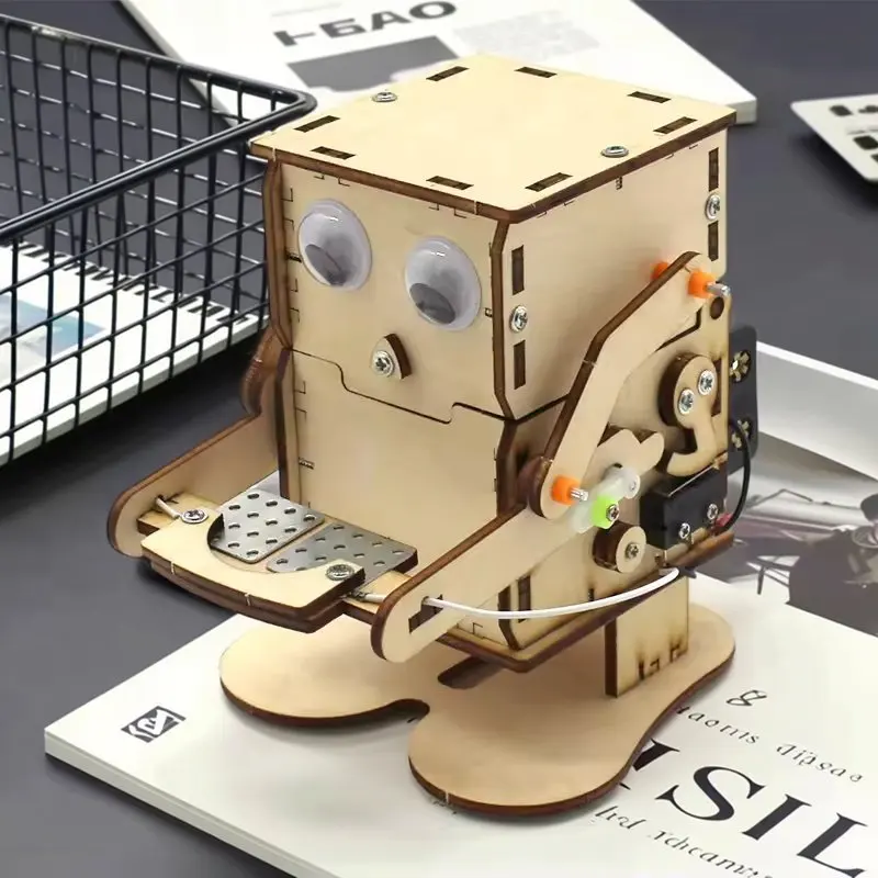 Kit de modèle en bois de Robot mangeant de pièces de monnaie à monter soi-même-projet vapeur expérience scientifique pour enfants éducation enseignement jouet d'assemblage