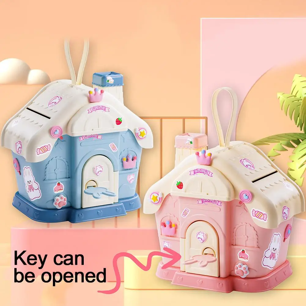 

Small House Piggy Bank Cartoon Children Portable With Birthday Storage Present Key Jar Capacity Large Stickers Cute DIY J0E5