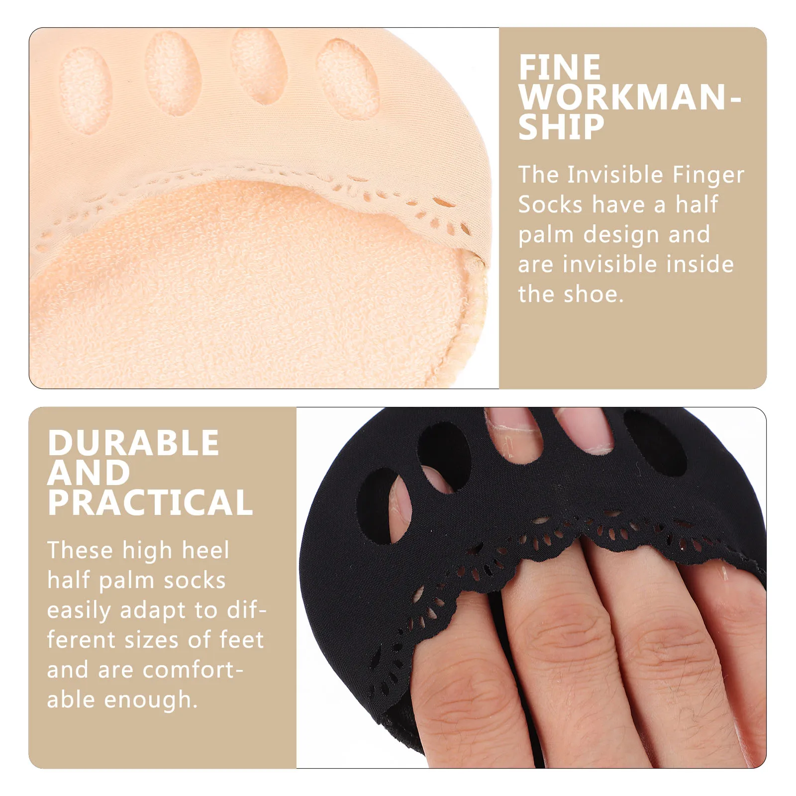 

2Pairs Black Skin Summer Half Palm Anti Slip Socks Invisible Toe Separator Women Socks Pain Relief Foot Support Comfortable