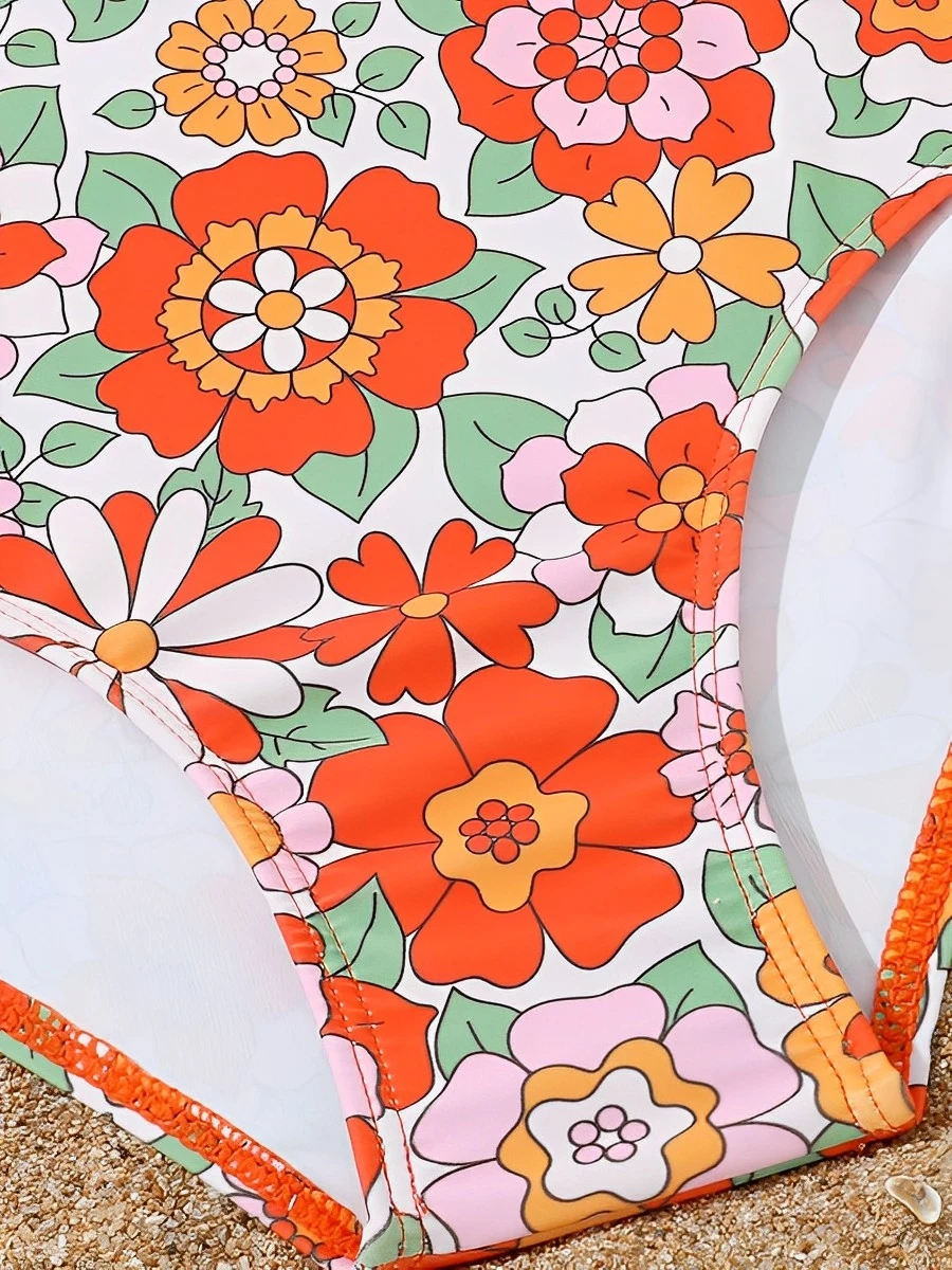 2026 Print Hollow Cross Girls Swimsuit One Piece Kids Swimwear Female Children\'s Bathers Bathing Swimming Swim Suit Beachwear