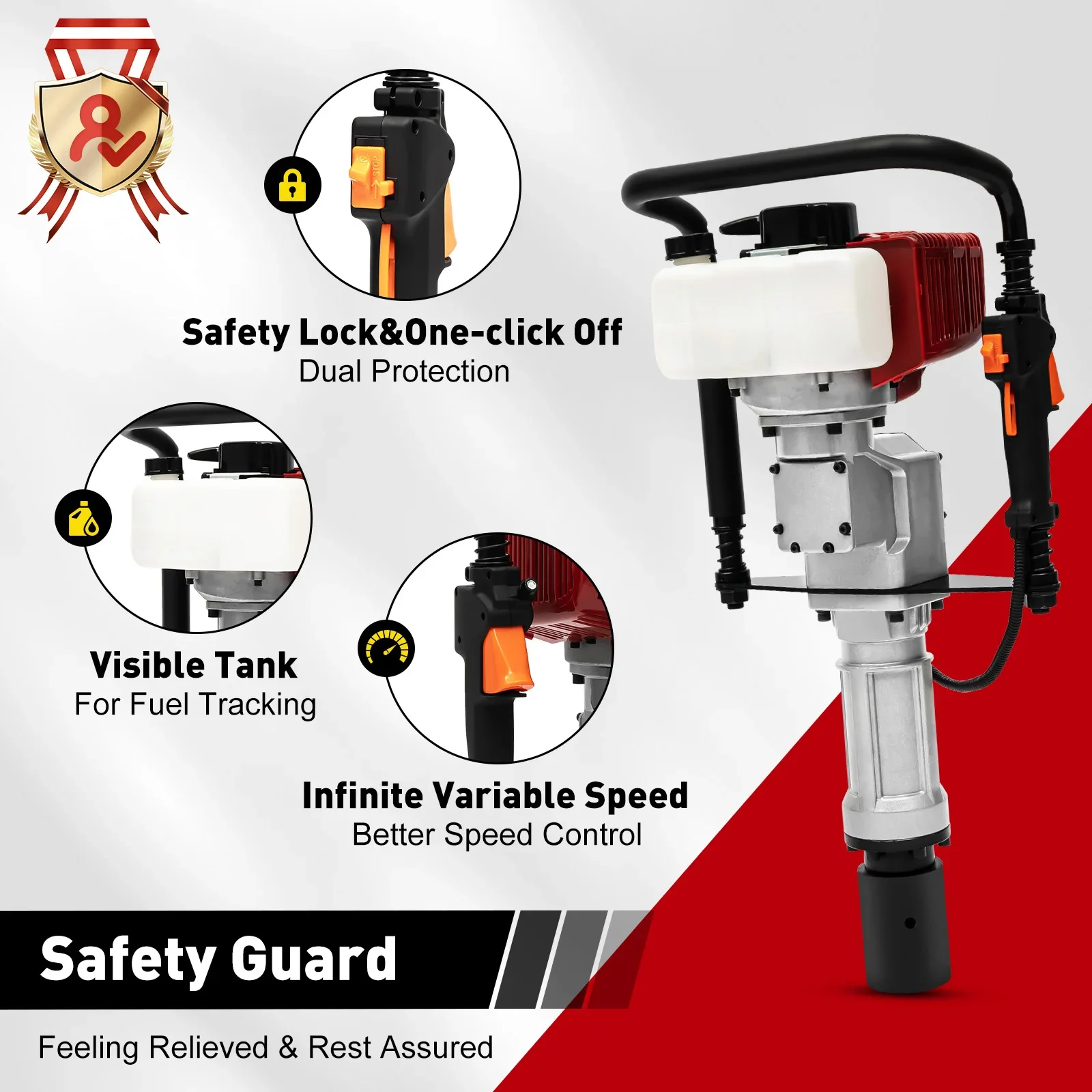 NEWEST 1900W52CC T Post Pounder Driver Heavy Duty Gasoline Gas Powered T-Post Driver,2-Stroke Push Pile Gasoline Engine Kit