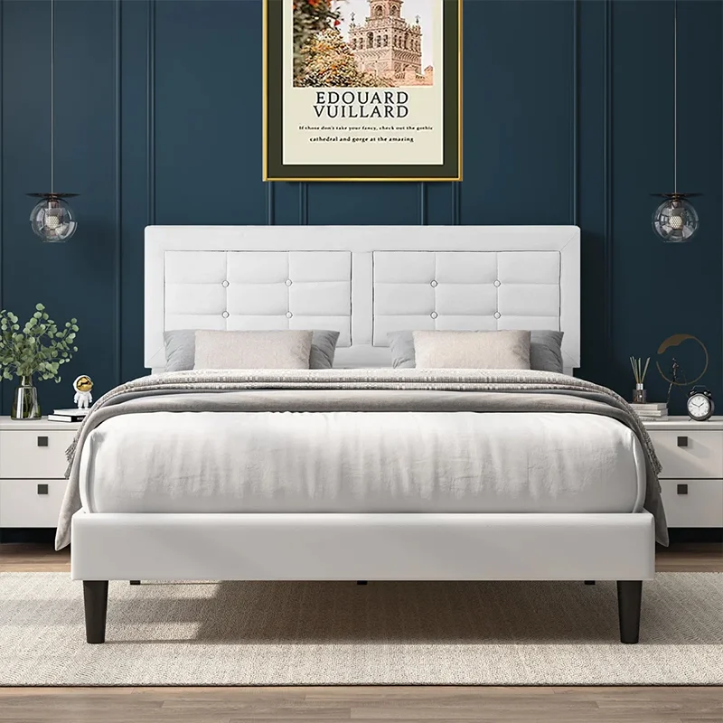 # Contemporary Light Luxury Tufting Upholstered Simple Wooden Bed Frame Furniture for Apartment Guestroom Hotel