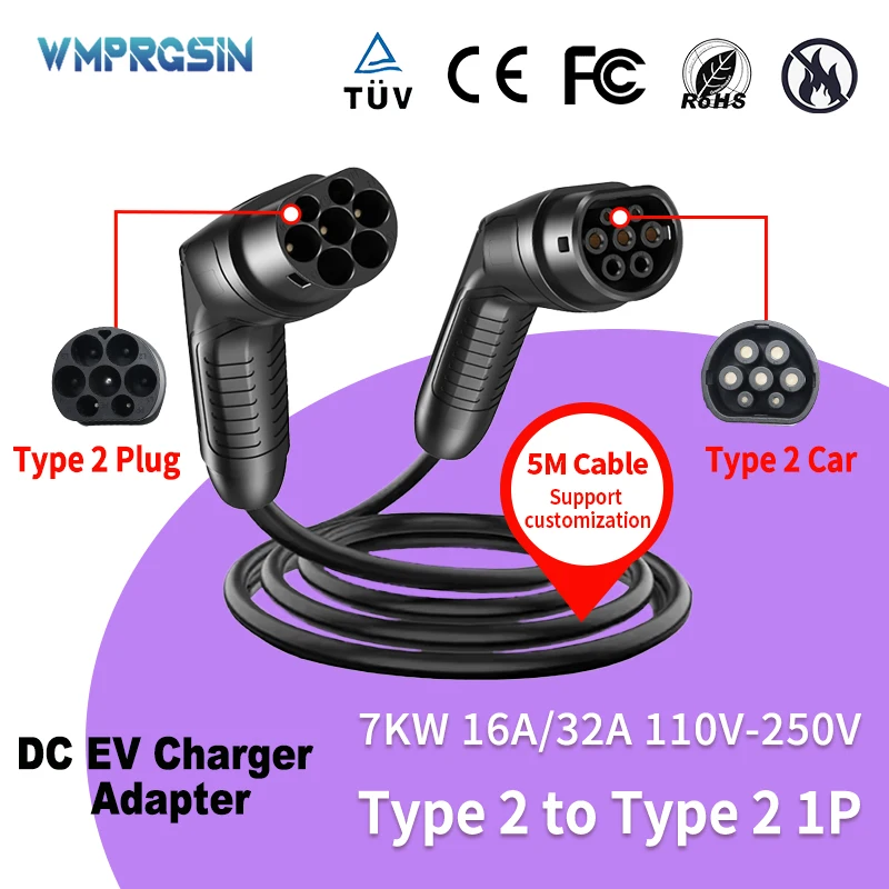 

7/22KW EV Chargeing Cable 16/32A 3P Type2 to Type 2 IEC62196 3Phase 110V-250V Use forType 2 Electric Vehicles Charging