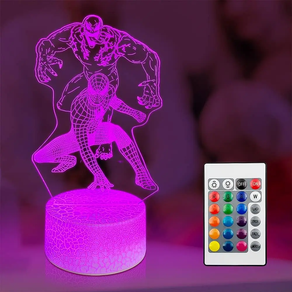 Superhero 3D Night Lamp Children\'s Room Decoration Table Lamp with Remote Control and 16 Colors USB Desk Lamp Kids Christmas Gif