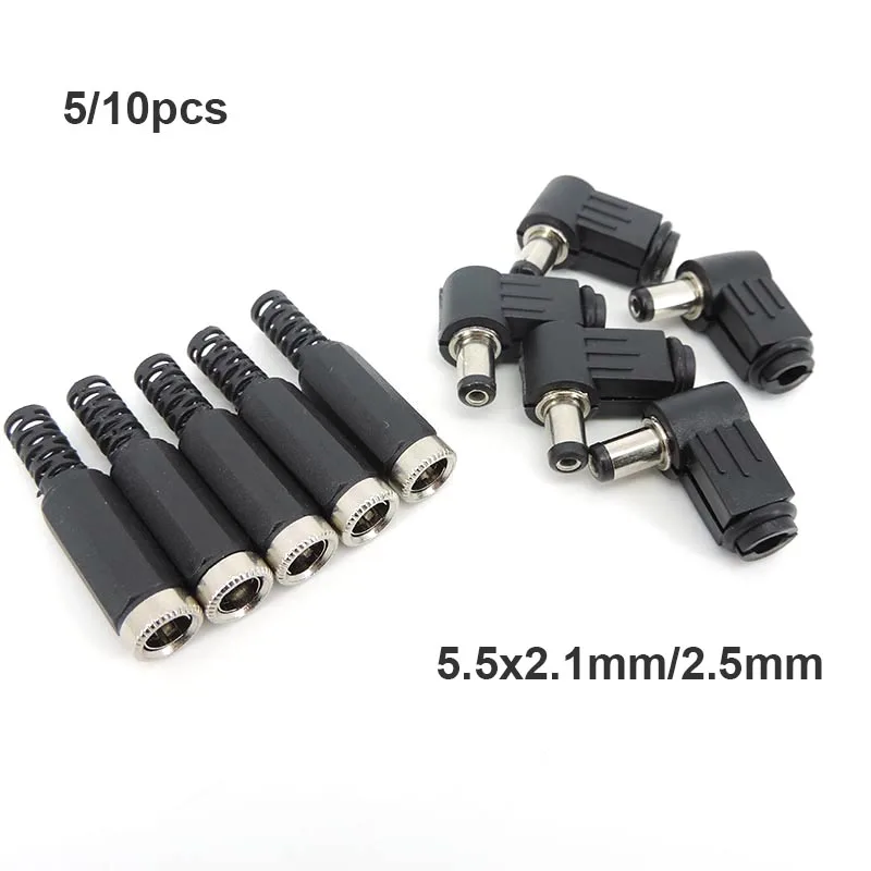 Conector de alimentación hembra macho CC enchufe ángulo recto 5,5 MM * 2,5 MM/2,1 MM 5521 adaptador de enchufe recto 90 grados 5,5*2,5 MM