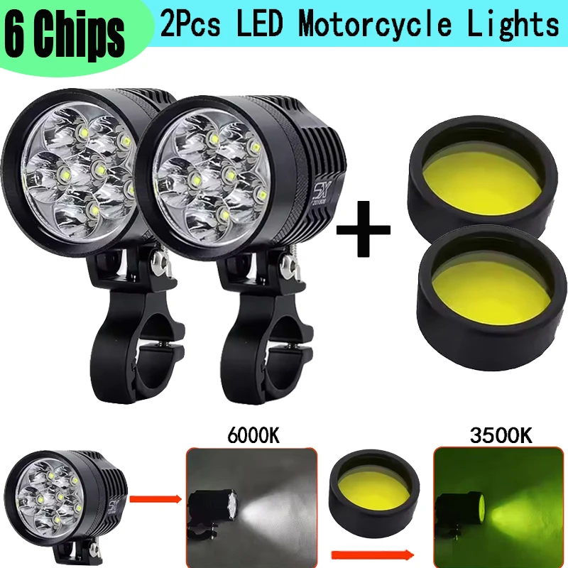 

2Pcs Double Colors Motorcycle LED Spotlight Headlight LED Fog Lights For Moto Auxiliar Fog Lamp High Yellow white Plug&Play
