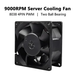 JUMPEAK 12V High Speed 8038 80mm 9000RPM Fan 4PIN PWM Two Ball Bearing 8cm Cooling System For Server Workstation Cabinet Mining